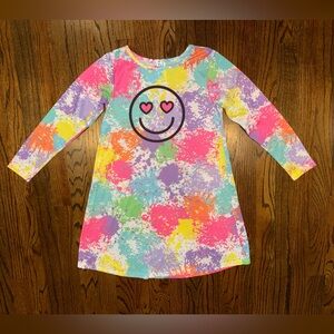 Girls nightgown size 7/8 long sleeves paint splatter smiley face emoji